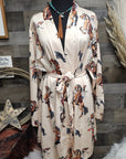 Vintage Cowgirl Women's Long Sleeve Belted Satin Feel Dressing Lounge Robe