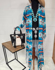 Baha Ranch Teal Aztec Long Shirt Dress Duster
