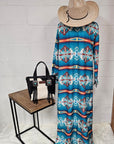 Baha Ranch Teal Aztec Long Shirt Dress Duster