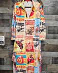 Baha Ranch Vintage Rodeo Poster Button-Up Long Sleeve Shirt Duster Dress