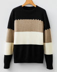 Colorblock Crew Neck Drop Shoulder Sweater