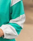 Aruba Blue Colorblock Patchwork Cross Seam Plus Sweatshirt