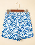Leopard Contrast Trim Elastic Waist Drawstring Shorts