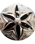 Western Screw Back Concho 1 Round Floral Black Inlay Bling Saddle Cowgirl