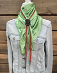 35X35" Solid Lime Wild Rag / Scarf - Leather Slide and Bolo Tie