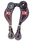 Hilason Western Ladies Spur Straps Leather W/ Red Breast Cancer Ribbon