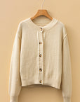 Solid Button-Up Cropped Cardigan Sweater