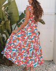 Floral Boho Ruffle Strap V-Neck Maxi Dress