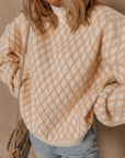 Rhombus Textured Knit Mock Neck Sweater