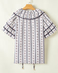 Floral Ruffle Collar Short Puff Sleeve Blouse