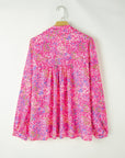 Abstract Collared V-Neck Babydoll Blouse