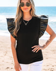 Macy Leather Ruffle Sleeve Blouse