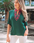 Janiyah Patchwork Half Sleeve Blouse