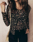 Black Floral Print Mesh Tank Button Front Slim Cardigan 2pcs Set