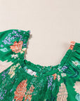 Floral Bubble Sleeve Smocked Tiered Midi Dress