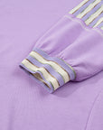 Purple Stripe Patchwork Buttoned Drop Shoulder Plus Size Pullover