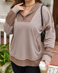 Goat Waffle Contrast Patchwork Plus Size Pocketed Hoodie