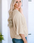 Ribbed Knit Reverse Seam 3/4 Sleeve Sweater