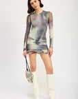 LONG SLEEVE RUFFLED MINI DRESS WITH CUTOUT