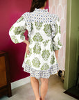Floral Patchwork Ruffle 3/4 Sleeve Mini Dress