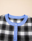 Plaid Contrast Stripe Edge Half-Placket Blouse