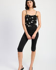 MIXED MEDIA SATIN SPAGHETTI STRAP TOP