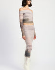 PRINTED OFF SHOUDER RUCHED TOP