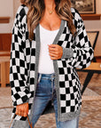 Checker Open Front Drop Shoulder Cardigan