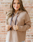 Ribbed Knit Leopard & Lace Drawstring Hoodie