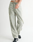 DISTRESSED WIDE LEG PANTS