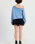 ONE SHOULDER FRENCH TERRY TOP WITH CUTOUT DETAIL