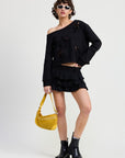 ONE SHOULDER FRENCH TERRY TOP WITH CUTOUT DETAIL