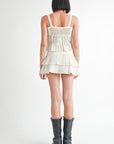 SQUARED NECK MIXED KNIT TOP