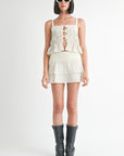 SQUARED NECK MIXED KNIT TOP
