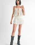 SQUARED NECK MIXED KNIT TOP