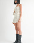 SQUARED NECK MIXED KNIT TOP