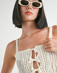 SQUARED NECK MIXED KNIT TOP