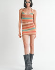 STRIPPED CROCHET TOP WITH NECK TIE