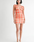 SHIRRED MINI DRESS WITH SHOULDER TIE