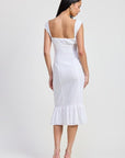 SQAURE NECK MIDI CAP SLEEVE DRESS