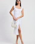 SQAURE NECK MIDI CAP SLEEVE DRESS
