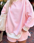 Stripe Oversize Mock Neck Sweatshirt & Shorts Set