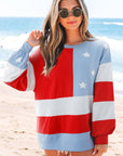 USA Flag Patchwork Drop Shoulder Oversize Sweatshirt