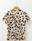 Leopard Round Neck Short Sleeve T-Shirt