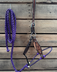 Purple Flower Power Tooled Lariat & Leather Combo Halter
