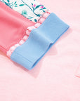 Floral Colorblock Patchwork Chest Pocket Long Sleeve Top