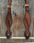 Basketweave - Brown Leaf Scalloped Two Tone One Ear Headstall/Bridle