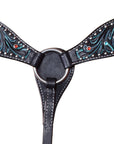 HILASON Horse Leather Breast Collar Floral Black With Turquoise Inlay