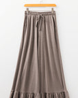 Solid Ruffle Wide Leg High Waist Pants