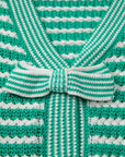 Stripe Bow Tie V-Neck Short Sleeve Sweater